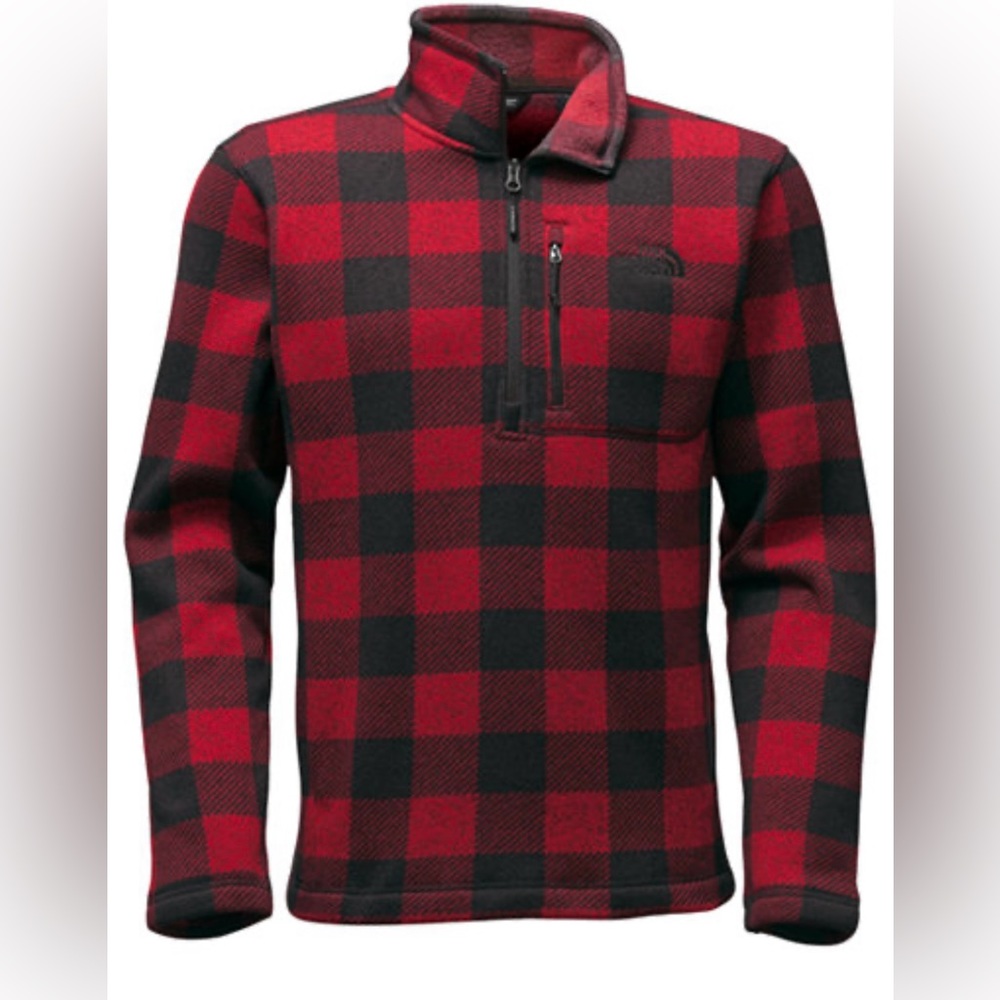 The North Face Gordon Lyons Fleece 1/4 Zip Pullover Jacket Red Plaid Sz …